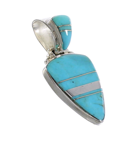 Turquoise Inlay Genuine Sterling Silver Southwest Pendant AX96478